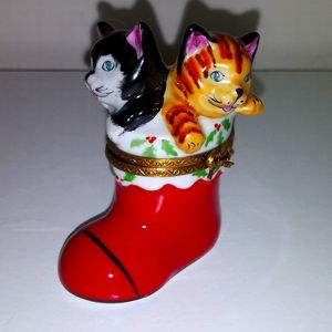 Limoges Kittens in Christmas Stocking